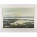 Peter Scott: a signed colour print, "Only sixteen geese left the shore that morning" and a companion