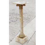A late 19th century ormolu mounted alabaster column with Ionic capital, on square base, 43" high