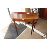 A mahogany and satinwood banded 'D' shaped pier/telephone table, 28 1/2" wide x 9 3/4" deep x 28"