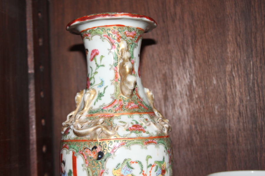 A Canton enamel two-handled baluster vase with gilt decoration, 9 1/2" high, a similar pot ( - Image 33 of 43