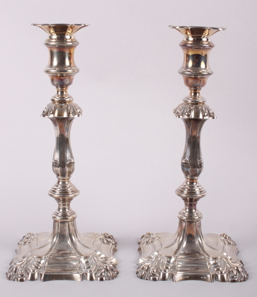 A pair of 19th century style silver candlesticks, by Mappin & Webb, 11 1/2" high