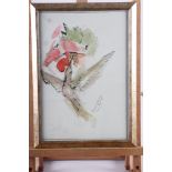 A watercolour of a hummingbird, indistinctly signed, dated 2012, 12 1/4" x 8 1/2", in silvered