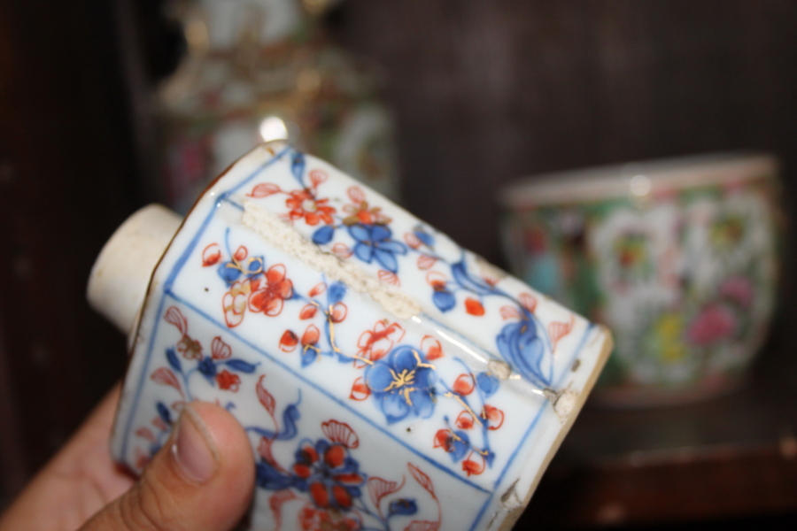 A Canton enamel two-handled baluster vase with gilt decoration, 9 1/2" high, a similar pot ( - Image 26 of 43