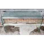 A "glass" side table, 49" wide x 15 3/4" deep x 28" high