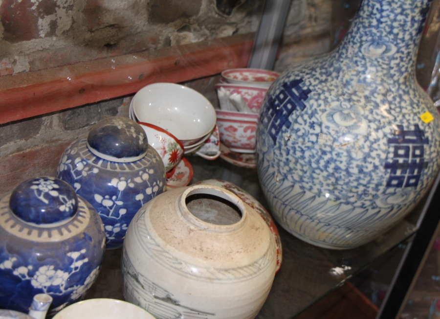 A Chinese blue and white bottle vase, 16" high (heavily restored), a collection of ginger jars, - Image 3 of 25