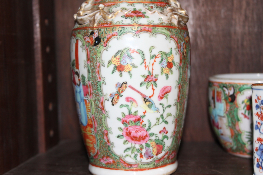 A Canton enamel two-handled baluster vase with gilt decoration, 9 1/2" high, a similar pot ( - Image 36 of 43