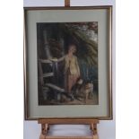 After R Westall: a pair of prints, woman in a wood, in gilt strip frames