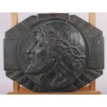 An Art Deco bronze relief radiant cast bust of Christ, 13 1/4" wide