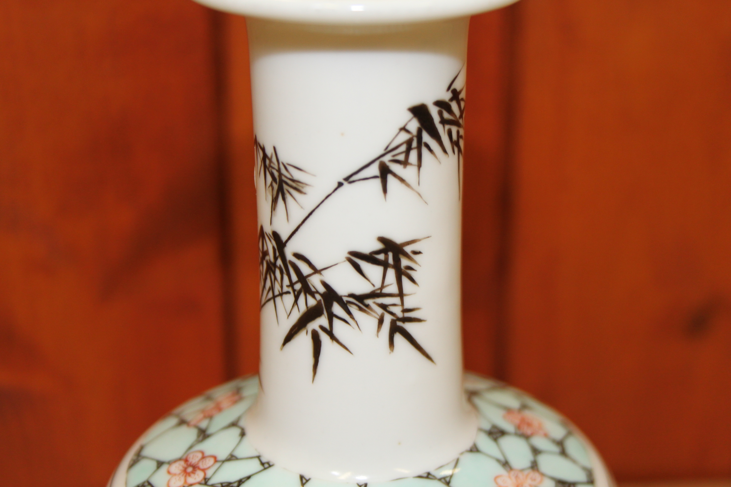 A Chinese famille vert vase, decorated pagoda and verse, 8 1/4" high - Image 7 of 12