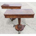 A pair of Regency rosewood fold-over top card tables, on faceted inverse taper columns and
