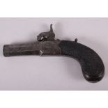 A Georgian pocket pistol, by W Richards London, with octagonal barrel and engine turned grip, 6"