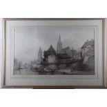 Paul Marny: a pair of watercolours, Continental cities, Strasbourg?, Ghent?, 13 1/2" x 23 3/4", in