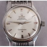 A gentleman's Omega Constellation stainless steel bracelet watch with silvered dial and baton