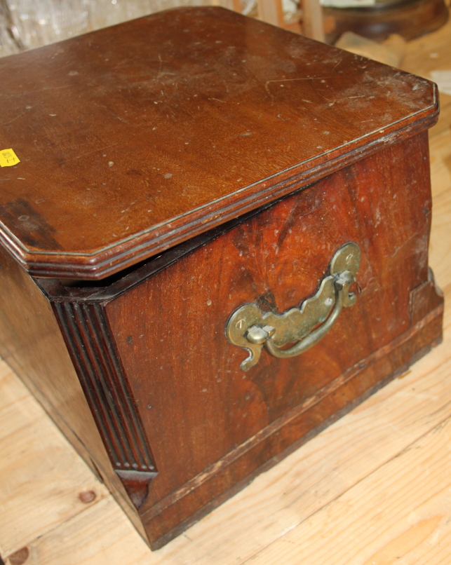 A mahogany box with reeded chamfered edges and brass carrying handles, 13" square, two pairs of - Image 2 of 3