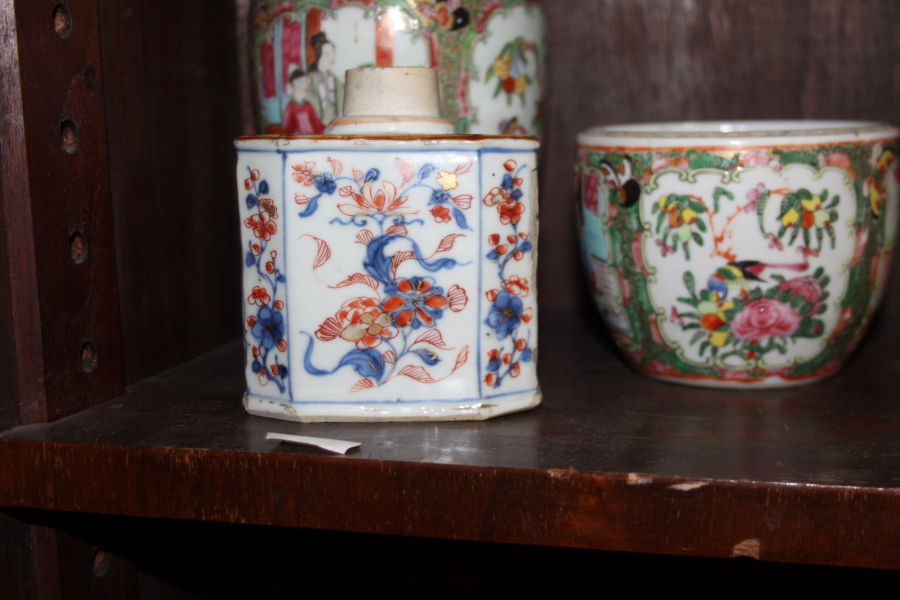 A Canton enamel two-handled baluster vase with gilt decoration, 9 1/2" high, a similar pot ( - Image 21 of 43