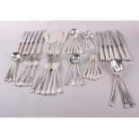 A silver rattail part table service for six with fish eaters and silver handled knives, 83oz