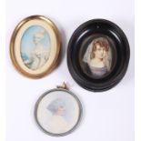 An Edwardian portrait miniature, "Lillian Manning", in circular enamelled frame and two other