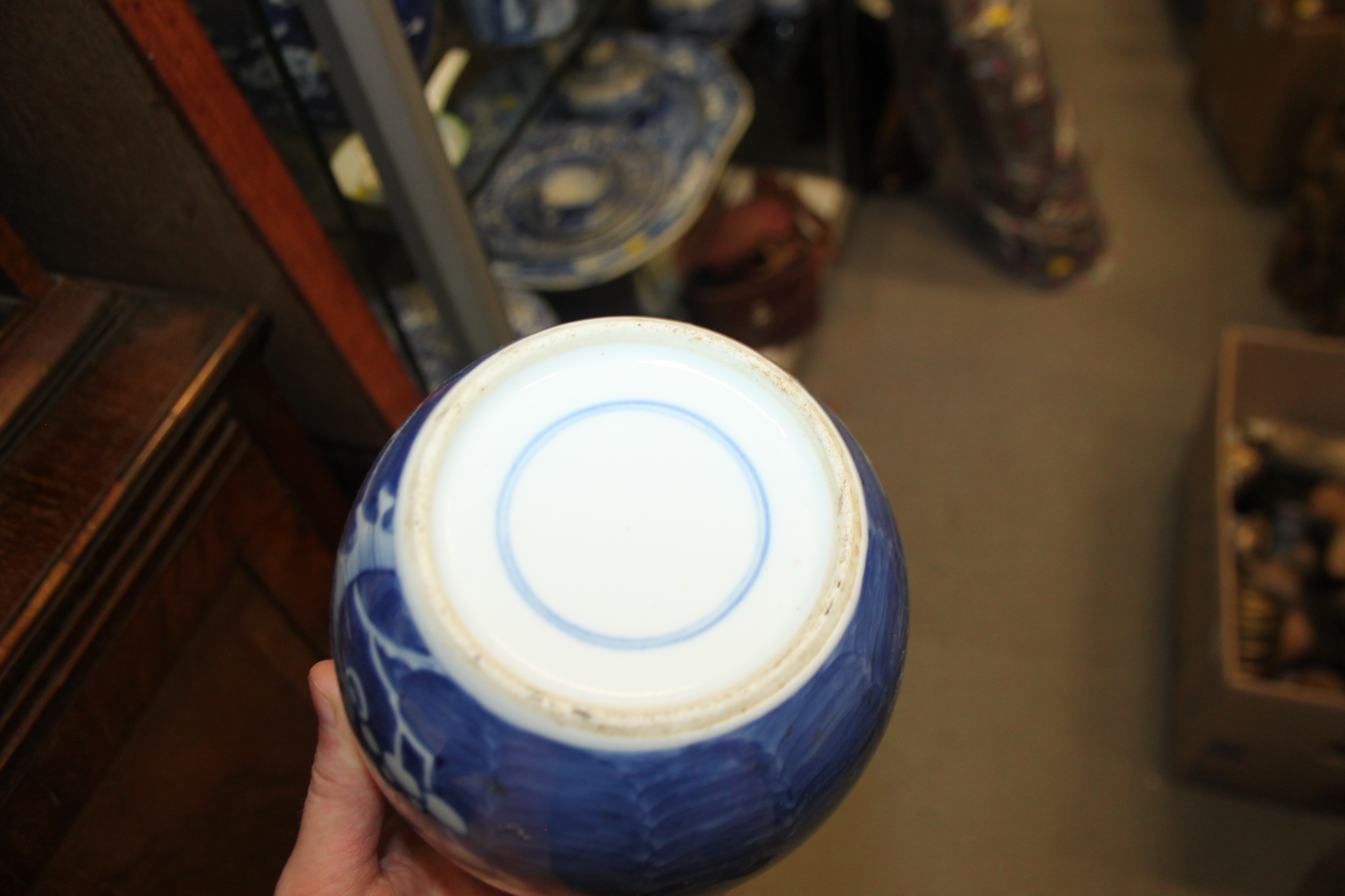 A Chinese blue and white bottle vase, 16" high (heavily restored), a collection of ginger jars, - Image 23 of 25