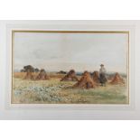 English late 19th century: watercolours, figure by corn stooks, 11" x 18", in gilt strip frame