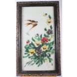 A painting on glass of a bird with flowers and a quantity of miscellaneous pictures, mostly birds