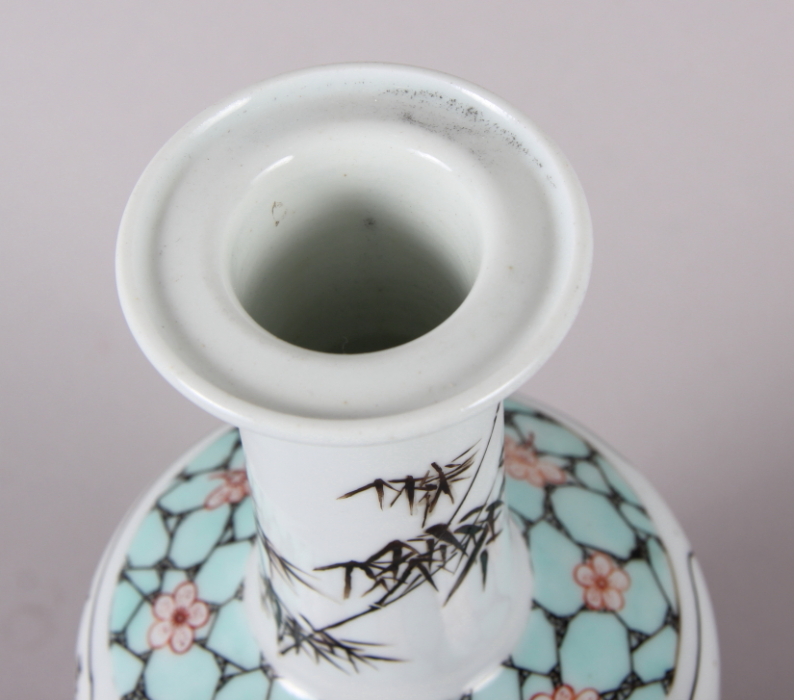 A Chinese famille vert vase, decorated pagoda and verse, 8 1/4" high - Image 3 of 12