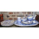 A Spode "Italian" meat plate, 18" wide, five matching plates, teapots, etc