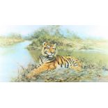 David Shepherd: a limited edition print, "Tiger in the Sun", 113/850, in wooden frame with gilt