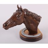 William Newton: a limited edition bronze horse head, "Autocracy", 7" high, on race horse shoe