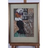 After Toulouse Lautrec: watercolours, "Cafe du Sport", 11 3/4" x 8", in gilt frame