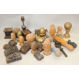 A collection of wooden and other finials, etc