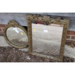 A gilt framed wall mirror, plate 15" x 12", and a similar circular wall mirror, plate 10 1/2" dia