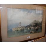 A 19th century hand-coloured lithograph, view of Lake Como, in strip frame, R McPhail: a signed