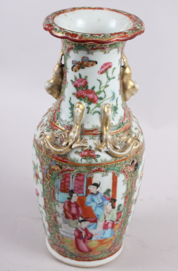 A Canton enamel two-handled baluster vase with gilt decoration, 9 1/2" high, a similar pot ( - Image 14 of 43