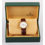 A gentleman's 18ct gold cased Rolex Oyster Perpetual automatic wristwatch with white enamel dial and