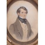 A 19th century watercolour sketch of a gentleman, 7" x 5 1/2", in oval gilt frame