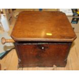 A mahogany box with reeded chamfered edges and brass carrying handles, 13" square, two pairs of