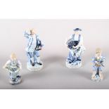 Two pairs of 19th century Meissen porcelain figures, flower sellers, tallest, 7" high (small losses,
