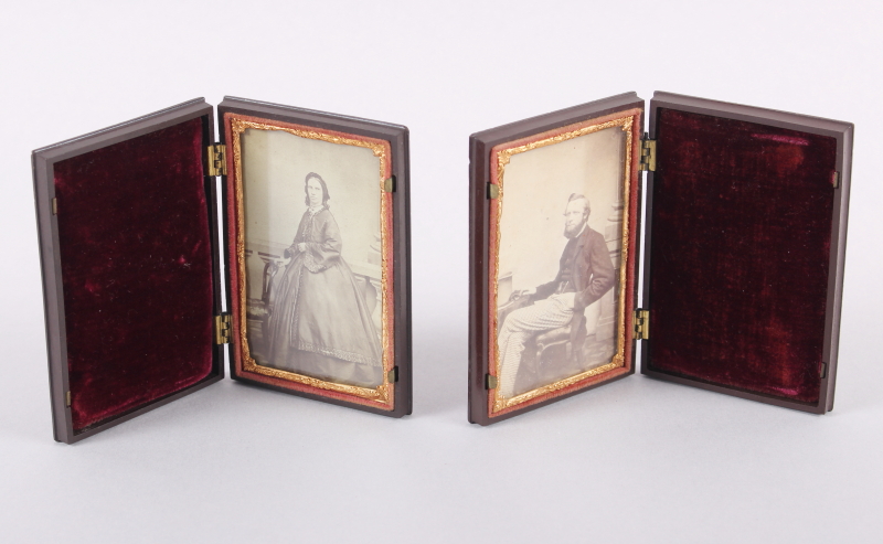 A pair of mid 19th century photographic portraits of a man and woman, in union cases with gilt - Image 2 of 4