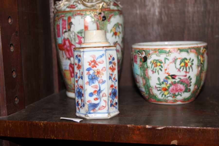 A Canton enamel two-handled baluster vase with gilt decoration, 9 1/2" high, a similar pot ( - Image 20 of 43