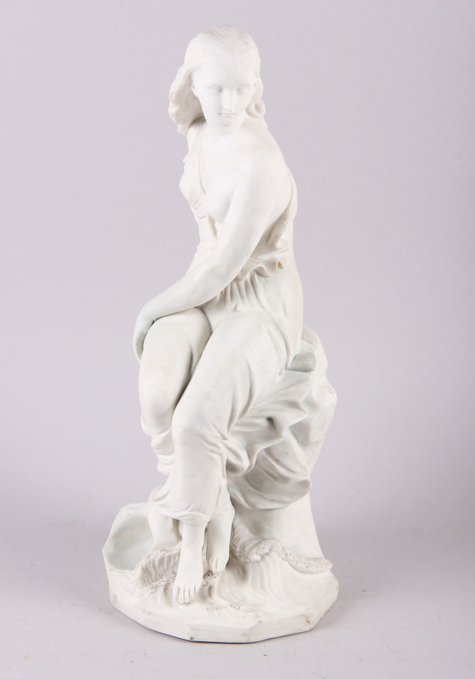 John Bell: a Victorian Parian figure of a seated woman, Miranda, 15" high (restored)