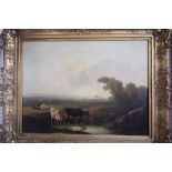 H B Willis: oil on canvas, cattle in a landscape, 17 1/2" x 23 1/2", in gilt frame