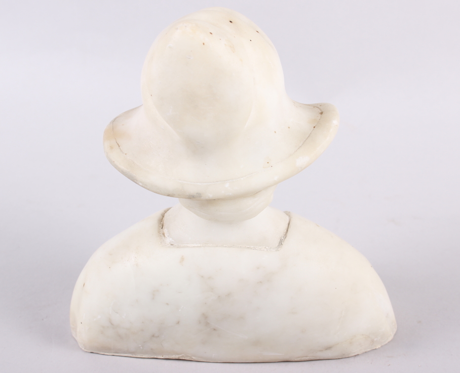 A white marble bust of a young woman, 6 1/2" high (restorations) - Image 3 of 5