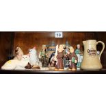 Two Persian cat models, two Siamese cats, two monks, four other figures and a number of steins