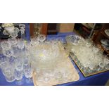 A quantity of table glass, including tumblers, wines, bowls, jugs and a decanter