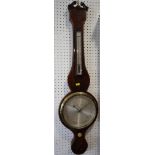 An early 19th century yew wood barometer and thermometer, by C Somalvico, 41 Kirby Street, Hatton