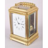 A French hour repeat carriage clock, in gilt brass case, 5 3/4" high