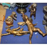 After Augustus Moreau: a bronze figure of a putto and three other metal putti