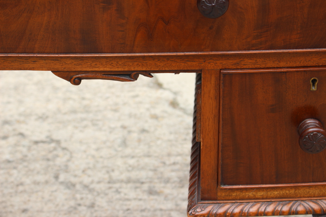 A walnut bowfront desk, fitted one long and two deep drawers, on carved cabriole claw and ball - Image 2 of 4
