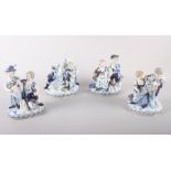 Four 19th century Meissen porcelain figures, tallest 6" high (damages and losses)