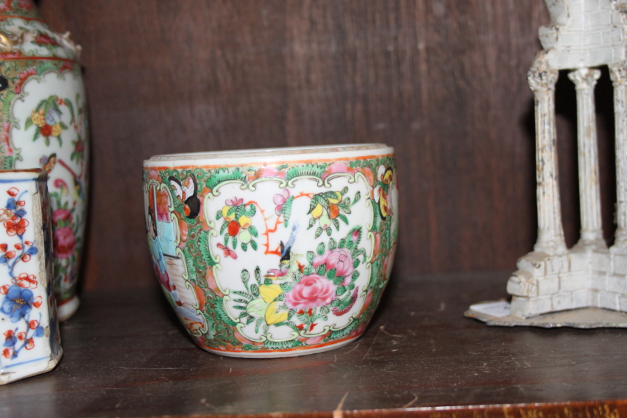 A Canton enamel two-handled baluster vase with gilt decoration, 9 1/2" high, a similar pot ( - Image 23 of 43